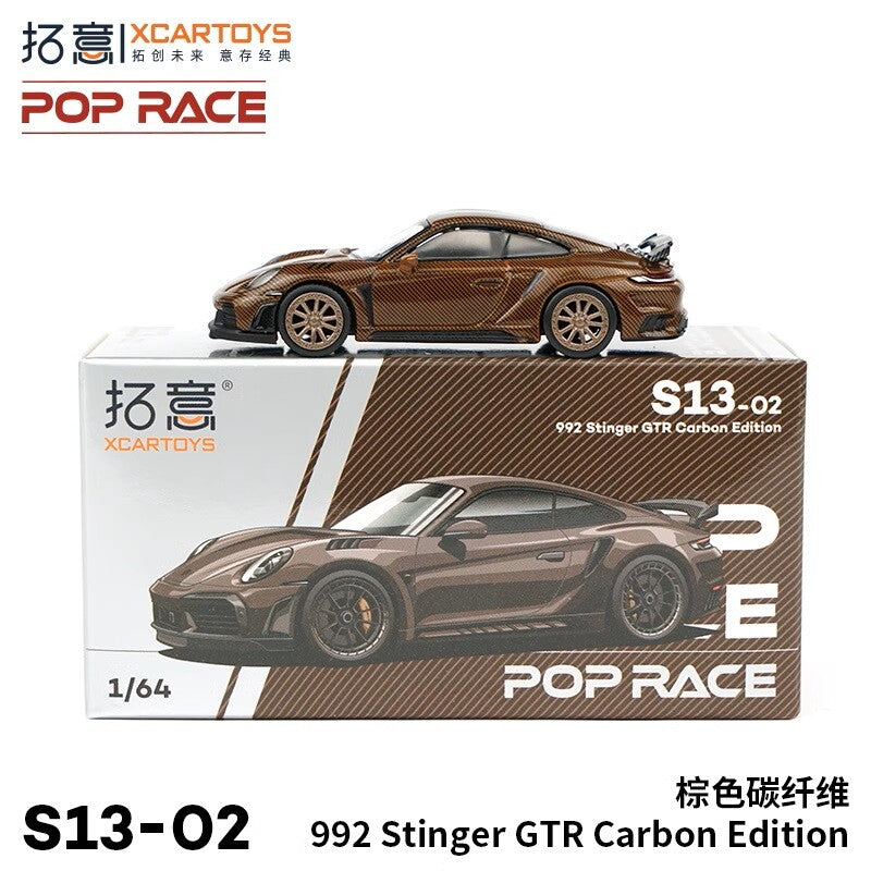 POP RACE x XCARTOYS 1:64 Porsche 911 (992) Stinger GTR Carbon Edition Brown