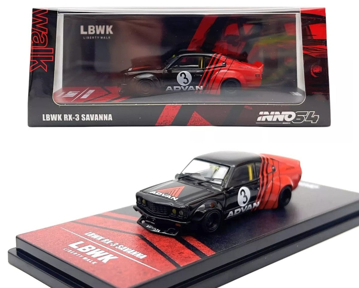 INNO64 LBWK Mazda RX-3 Savanna ADVAN Liberty Walk Black Red