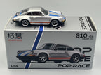 POP RACE x XCARTOYS 1:64 Singer 964 Silver w/ Blue Stripes S10-06