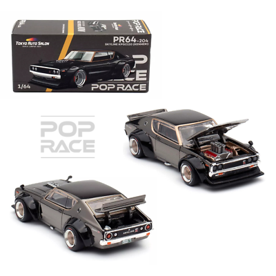 POP RACE 1:64 Nissan Skyline KPGC110 Kenmeri GT-R Dark Chrome PR64-204 Tokyo Auto Salon Edition Diecast Model